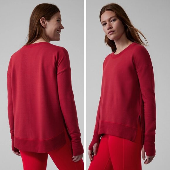 Athleta Coaster Luxe Sweatshirt in Salutation Stripe Matador Red - Picture 1 of 12